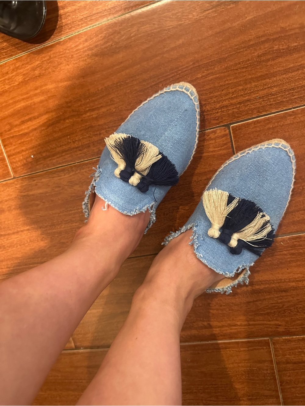 Worn Frayed Denim Tassel Espadrille Loafers Size 37